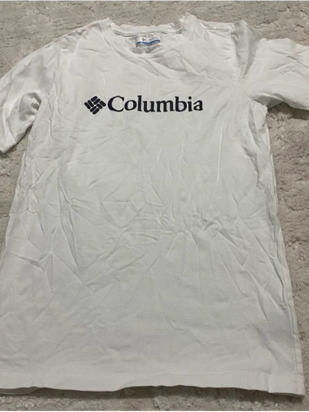 Columbia White Tee with Logo - Boys Short Sleeve Large 14/16